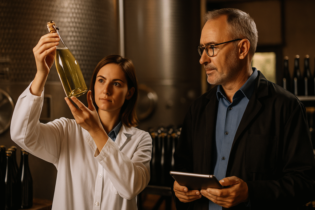 Behind the bubbles of sparkling wine production captured in action inside a modern winery facility