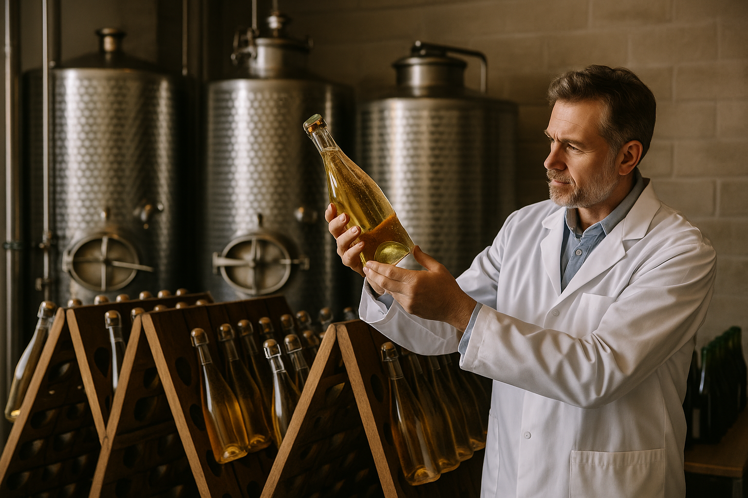 Sparkling wine production using Méthode Traditionnelle with expert winemakers in stainless steel cellar