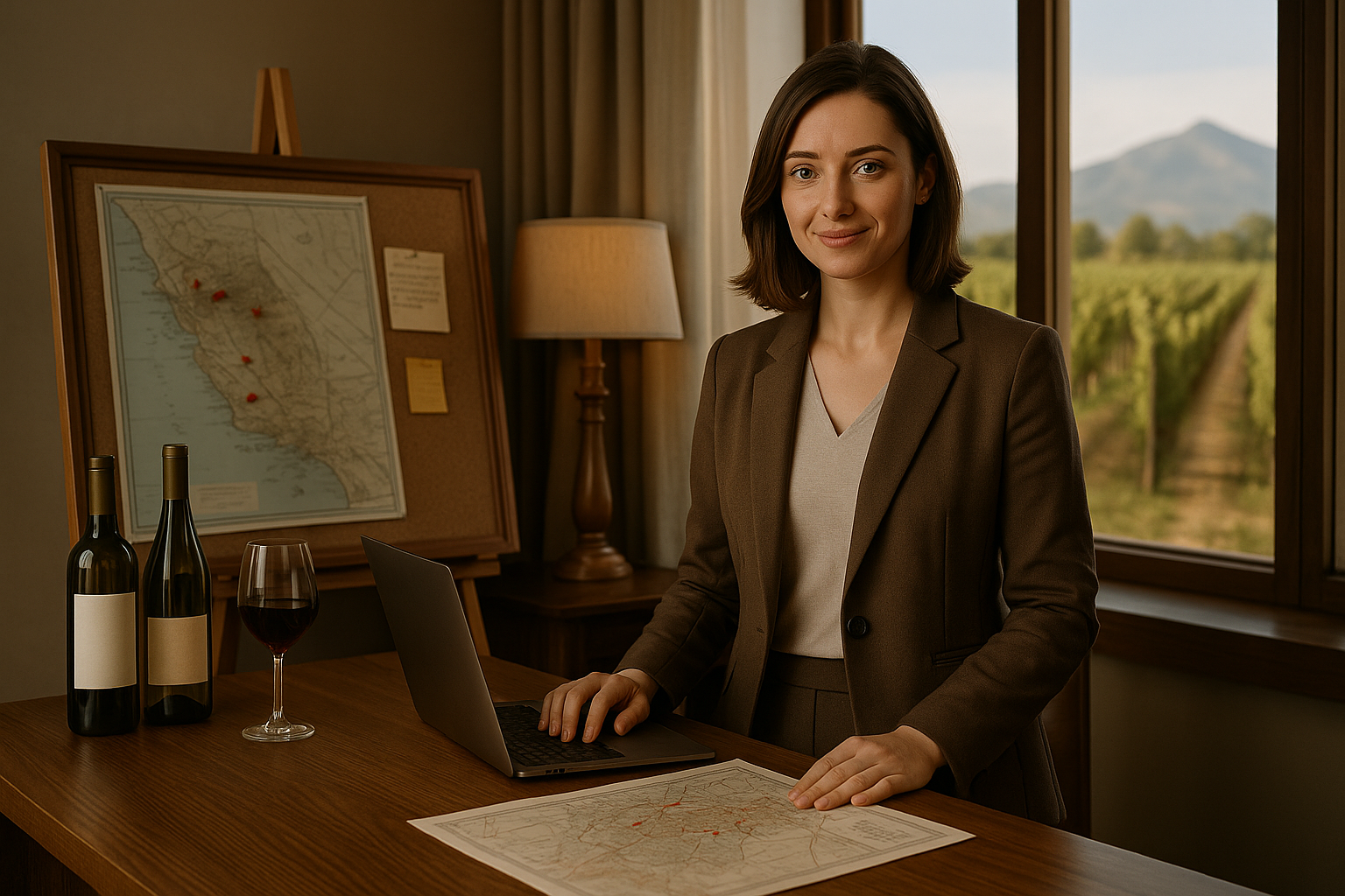 Winery consulting services session between an expert and vineyard owner in a modern setting